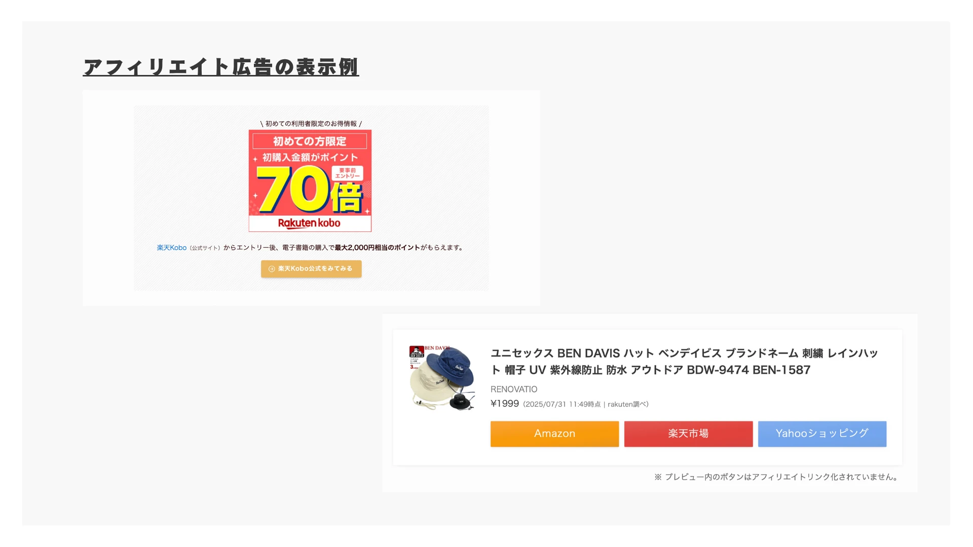 アフィリエイト広告の表示例